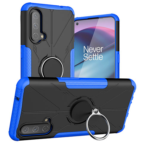 Custodia Silicone e Plastica Opaca Cover con Magnetico Anello Supporto JX1 per OnePlus Nord CE 5G Blu