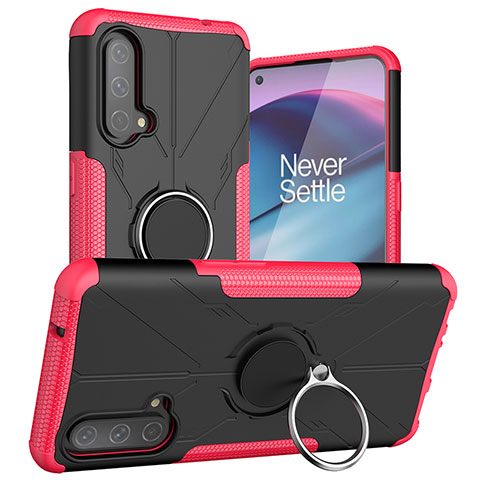 Custodia Silicone e Plastica Opaca Cover con Magnetico Anello Supporto JX1 per OnePlus Nord CE 5G Rosa Caldo