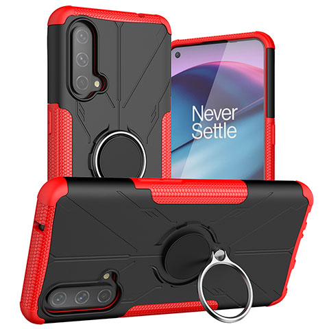 Custodia Silicone e Plastica Opaca Cover con Magnetico Anello Supporto JX1 per OnePlus Nord CE 5G Rosso