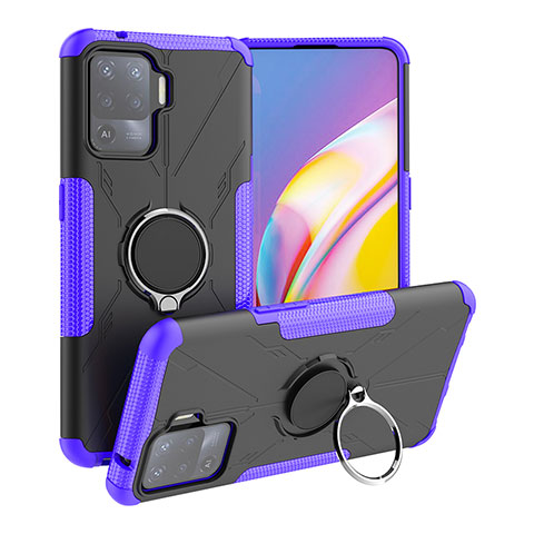 Custodia Silicone e Plastica Opaca Cover con Magnetico Anello Supporto JX1 per Oppo A94 4G Viola