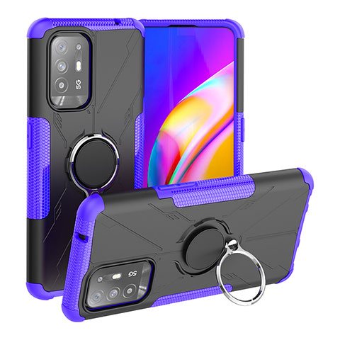 Custodia Silicone e Plastica Opaca Cover con Magnetico Anello Supporto JX1 per Oppo A95 5G Viola