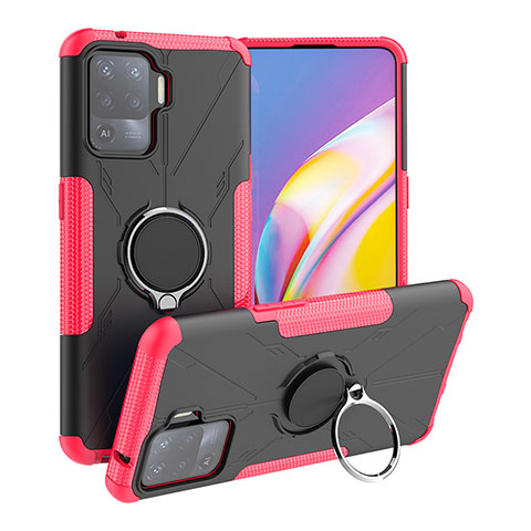 Custodia Silicone e Plastica Opaca Cover con Magnetico Anello Supporto JX1 per Oppo F19 Pro Rosa Caldo