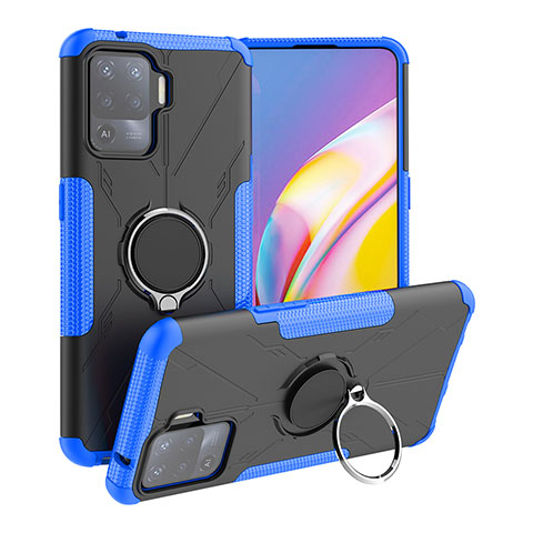 Custodia Silicone e Plastica Opaca Cover con Magnetico Anello Supporto JX1 per Oppo Reno5 F Blu