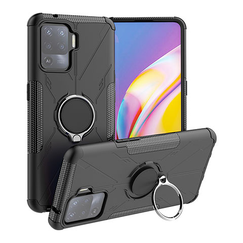 Custodia Silicone e Plastica Opaca Cover con Magnetico Anello Supporto JX1 per Oppo Reno5 F Nero