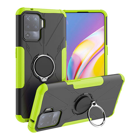 Custodia Silicone e Plastica Opaca Cover con Magnetico Anello Supporto JX1 per Oppo Reno5 Lite Verde