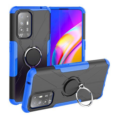 Custodia Silicone e Plastica Opaca Cover con Magnetico Anello Supporto JX1 per Oppo Reno5 Z 5G Blu