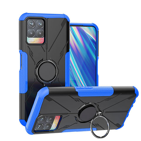 Custodia Silicone e Plastica Opaca Cover con Magnetico Anello Supporto JX1 per Realme Narzo 50 4G Blu