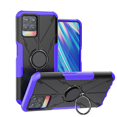 Custodia Silicone e Plastica Opaca Cover con Magnetico Anello Supporto JX1 per Realme Narzo 50 4G Viola