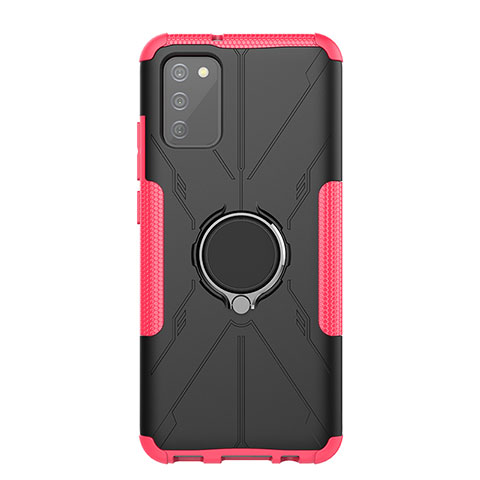 Custodia Silicone e Plastica Opaca Cover con Magnetico Anello Supporto JX1 per Samsung Galaxy A02s Rosa Caldo