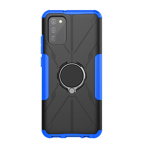 Custodia Silicone e Plastica Opaca Cover con Magnetico Anello Supporto JX1 per Samsung Galaxy A03s Blu