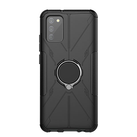 Custodia Silicone e Plastica Opaca Cover con Magnetico Anello Supporto JX1 per Samsung Galaxy A03s Nero