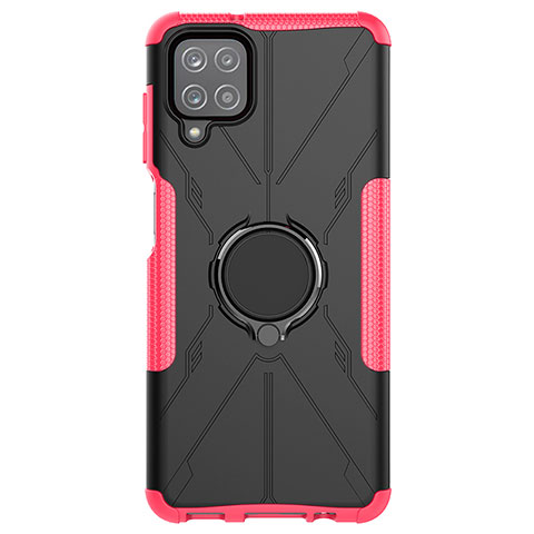 Custodia Silicone e Plastica Opaca Cover con Magnetico Anello Supporto JX1 per Samsung Galaxy A12 Rosa Caldo