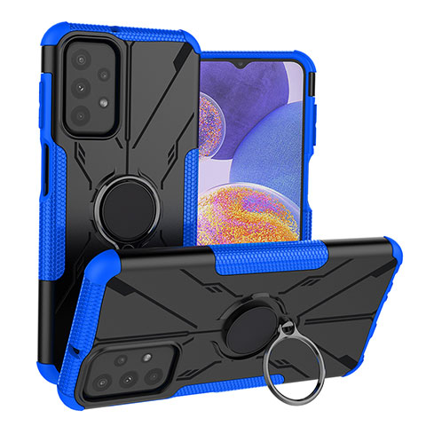 Custodia Silicone e Plastica Opaca Cover con Magnetico Anello Supporto JX1 per Samsung Galaxy A23 4G Blu