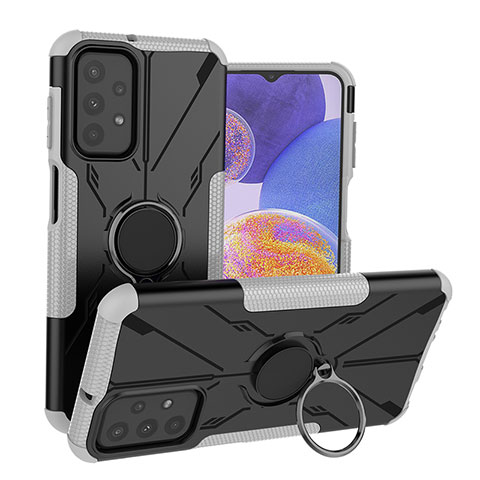 Custodia Silicone e Plastica Opaca Cover con Magnetico Anello Supporto JX1 per Samsung Galaxy A23 5G Argento