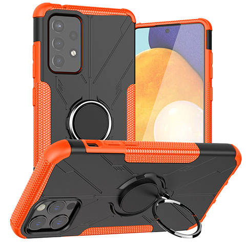 Custodia Silicone e Plastica Opaca Cover con Magnetico Anello Supporto JX1 per Samsung Galaxy A72 4G Arancione