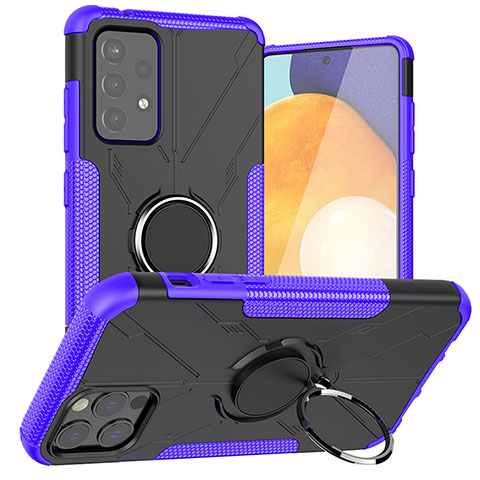 Custodia Silicone e Plastica Opaca Cover con Magnetico Anello Supporto JX1 per Samsung Galaxy A72 4G Viola