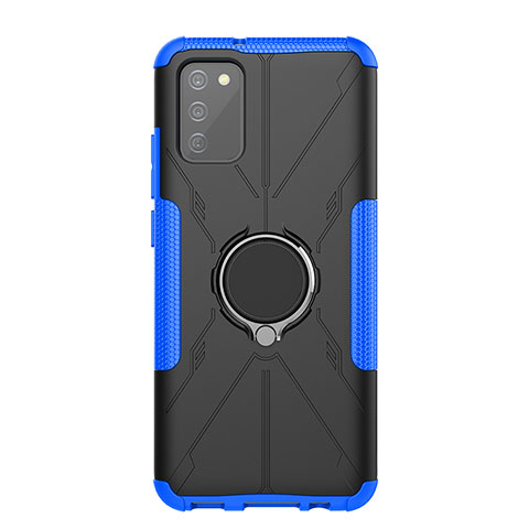 Custodia Silicone e Plastica Opaca Cover con Magnetico Anello Supporto JX1 per Samsung Galaxy F02S SM-E025F Blu