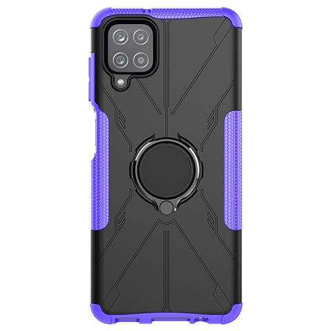 Custodia Silicone e Plastica Opaca Cover con Magnetico Anello Supporto JX1 per Samsung Galaxy F12 Viola