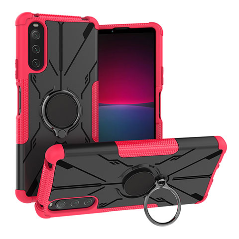 Custodia Silicone e Plastica Opaca Cover con Magnetico Anello Supporto JX1 per Sony Xperia 10 V Rosa Caldo