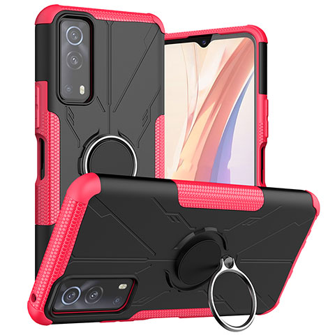 Custodia Silicone e Plastica Opaca Cover con Magnetico Anello Supporto JX1 per Vivo Y72 5G Rosa Caldo