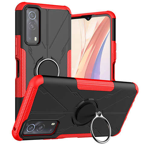 Custodia Silicone e Plastica Opaca Cover con Magnetico Anello Supporto JX1 per Vivo Y72 5G Rosso