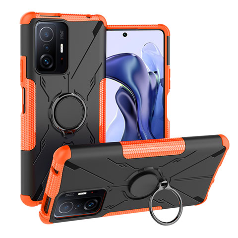 Custodia Silicone e Plastica Opaca Cover con Magnetico Anello Supporto JX1 per Xiaomi Mi 11T 5G Arancione