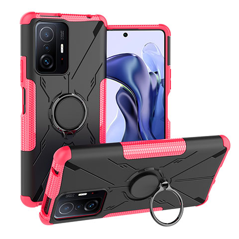 Custodia Silicone e Plastica Opaca Cover con Magnetico Anello Supporto JX1 per Xiaomi Mi 11T 5G Rosa Caldo