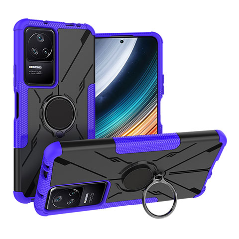 Custodia Silicone e Plastica Opaca Cover con Magnetico Anello Supporto JX1 per Xiaomi Poco F4 5G Viola