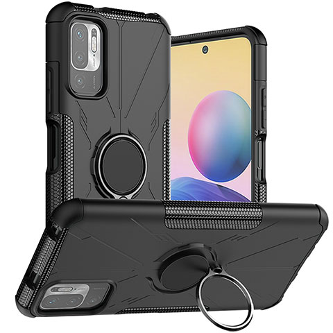 Custodia Silicone e Plastica Opaca Cover con Magnetico Anello Supporto JX1 per Xiaomi POCO M3 Pro 5G Nero