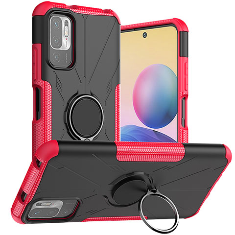 Custodia Silicone e Plastica Opaca Cover con Magnetico Anello Supporto JX1 per Xiaomi POCO M3 Pro 5G Rosa Caldo