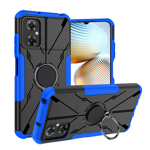 Custodia Silicone e Plastica Opaca Cover con Magnetico Anello Supporto JX1 per Xiaomi Poco M4 5G Blu