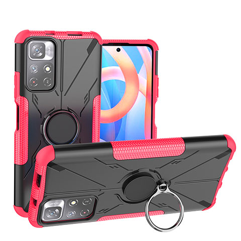 Custodia Silicone e Plastica Opaca Cover con Magnetico Anello Supporto JX1 per Xiaomi Poco M4 Pro 5G Rosa Caldo