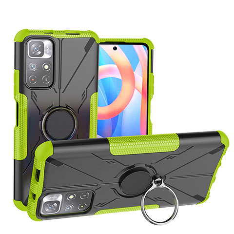 Custodia Silicone e Plastica Opaca Cover con Magnetico Anello Supporto JX1 per Xiaomi Poco M4 Pro 5G Verde