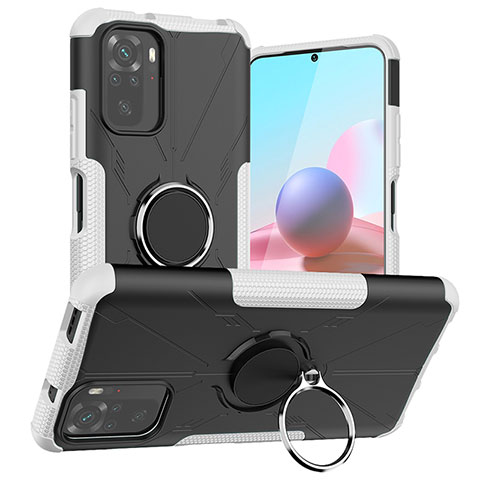 Custodia Silicone e Plastica Opaca Cover con Magnetico Anello Supporto JX1 per Xiaomi Poco M5S Argento