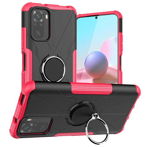 Custodia Silicone e Plastica Opaca Cover con Magnetico Anello Supporto JX1 per Xiaomi Poco M5S Rosa Caldo