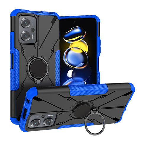 Custodia Silicone e Plastica Opaca Cover con Magnetico Anello Supporto JX1 per Xiaomi Poco X4 GT 5G Blu