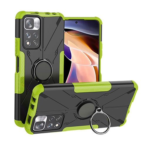 Custodia Silicone e Plastica Opaca Cover con Magnetico Anello Supporto JX1 per Xiaomi Poco X4 NFC Verde