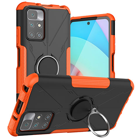 Custodia Silicone e Plastica Opaca Cover con Magnetico Anello Supporto JX1 per Xiaomi Redmi 10 (2022) Arancione