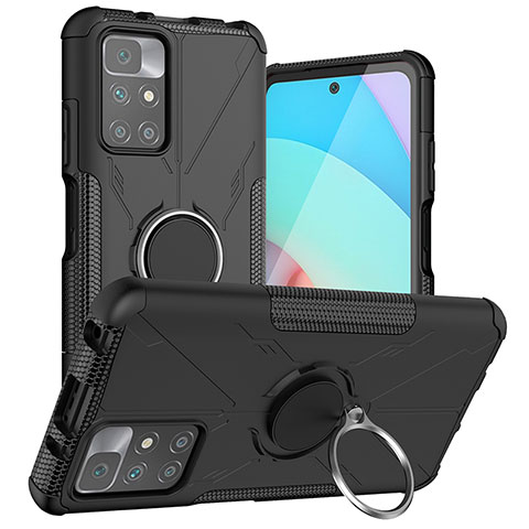 Custodia Silicone e Plastica Opaca Cover con Magnetico Anello Supporto JX1 per Xiaomi Redmi 10 (2022) Nero