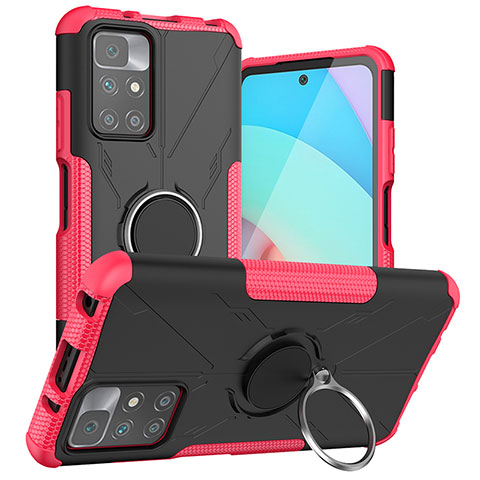 Custodia Silicone e Plastica Opaca Cover con Magnetico Anello Supporto JX1 per Xiaomi Redmi 10 (2022) Rosa Caldo