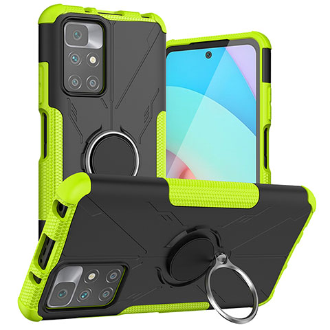 Custodia Silicone e Plastica Opaca Cover con Magnetico Anello Supporto JX1 per Xiaomi Redmi 10 (2022) Verde