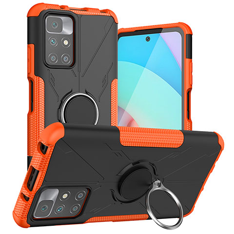 Custodia Silicone e Plastica Opaca Cover con Magnetico Anello Supporto JX1 per Xiaomi Redmi 10 4G Arancione