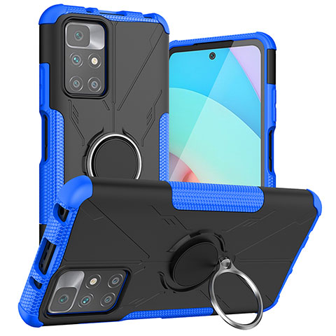 Custodia Silicone e Plastica Opaca Cover con Magnetico Anello Supporto JX1 per Xiaomi Redmi 10 4G Blu
