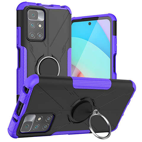 Custodia Silicone e Plastica Opaca Cover con Magnetico Anello Supporto JX1 per Xiaomi Redmi 10 4G Viola