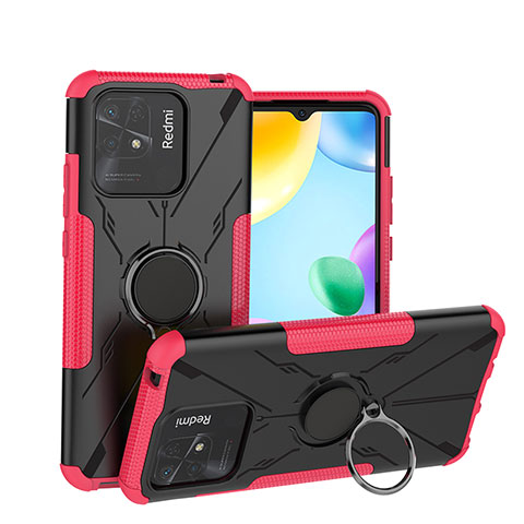 Custodia Silicone e Plastica Opaca Cover con Magnetico Anello Supporto JX1 per Xiaomi Redmi 10 Power Rosa Caldo