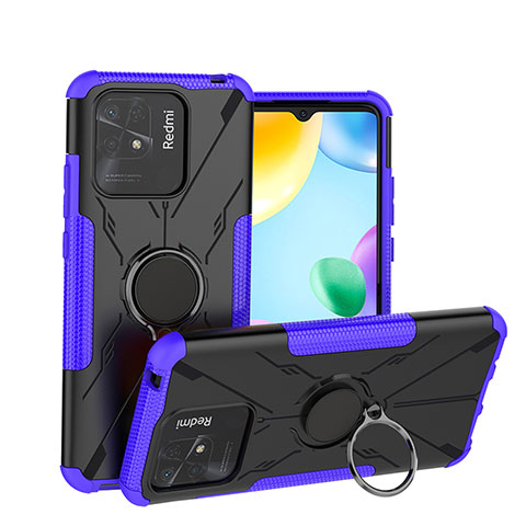 Custodia Silicone e Plastica Opaca Cover con Magnetico Anello Supporto JX1 per Xiaomi Redmi 10 Power Viola