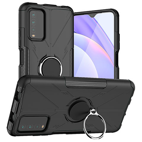 Custodia Silicone e Plastica Opaca Cover con Magnetico Anello Supporto JX1 per Xiaomi Redmi 9 Power Nero