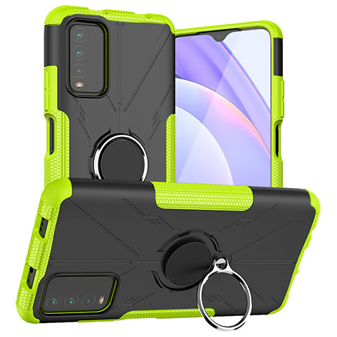 Custodia Silicone e Plastica Opaca Cover con Magnetico Anello Supporto JX1 per Xiaomi Redmi 9 Power Verde