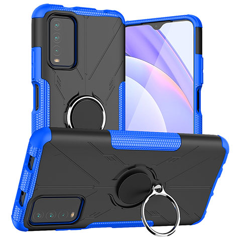 Custodia Silicone e Plastica Opaca Cover con Magnetico Anello Supporto JX1 per Xiaomi Redmi 9T 4G Blu