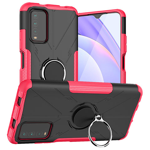 Custodia Silicone e Plastica Opaca Cover con Magnetico Anello Supporto JX1 per Xiaomi Redmi 9T 4G Rosa Caldo